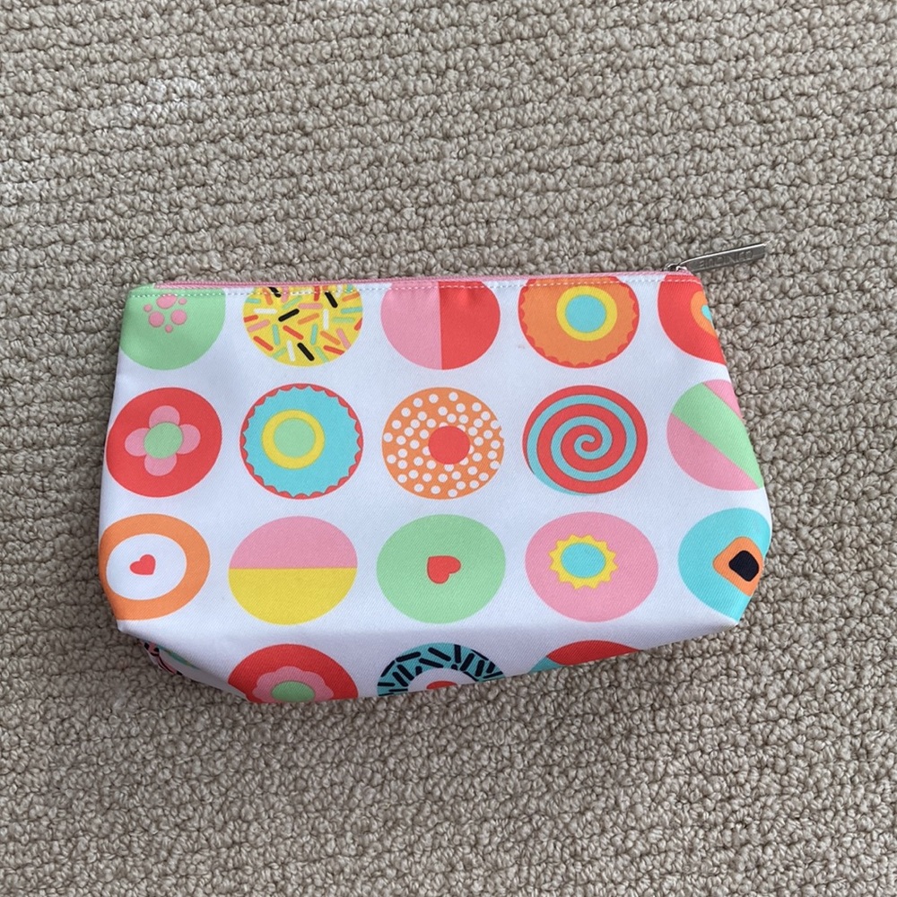 Clinique Cosmetic Case Donuts Makeup Bag Abstract Jewelry Full Zip NWOT